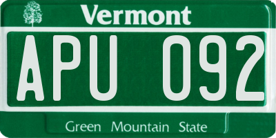 VT license plate APU092