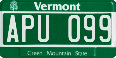 VT license plate APU099