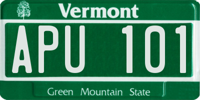 VT license plate APU101