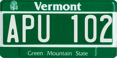 VT license plate APU102