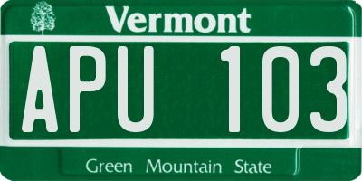VT license plate APU103