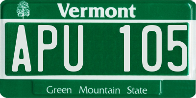 VT license plate APU105