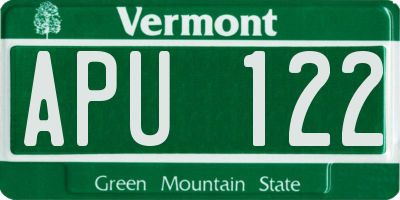 VT license plate APU122