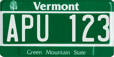 VT license plate APU123