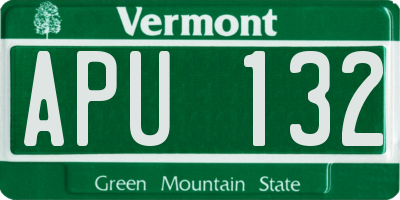 VT license plate APU132