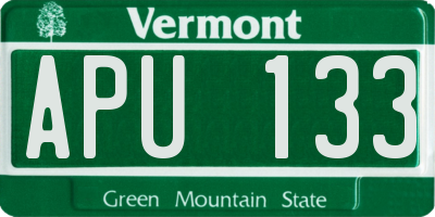 VT license plate APU133