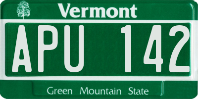 VT license plate APU142