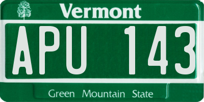 VT license plate APU143