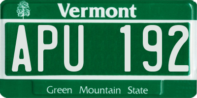 VT license plate APU192
