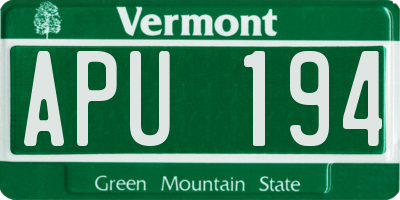VT license plate APU194