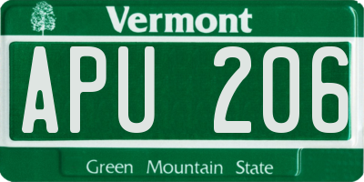 VT license plate APU206