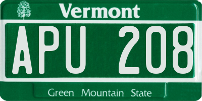 VT license plate APU208