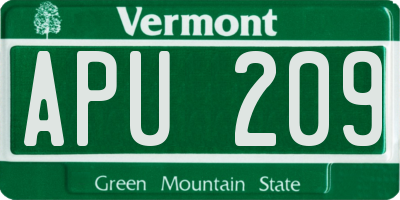 VT license plate APU209