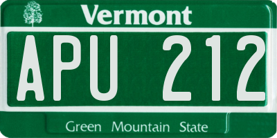 VT license plate APU212