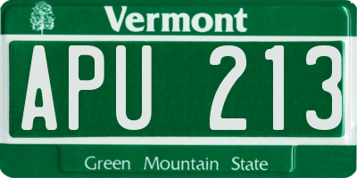 VT license plate APU213