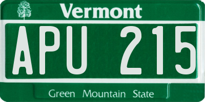 VT license plate APU215