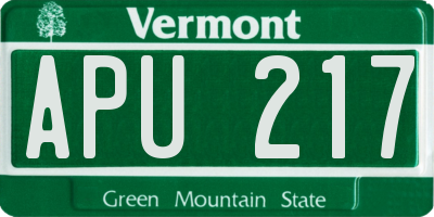 VT license plate APU217