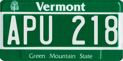 VT license plate APU218