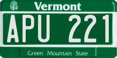 VT license plate APU221