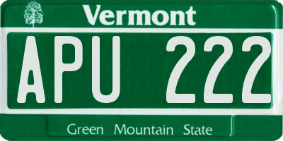 VT license plate APU222