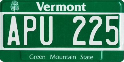 VT license plate APU225