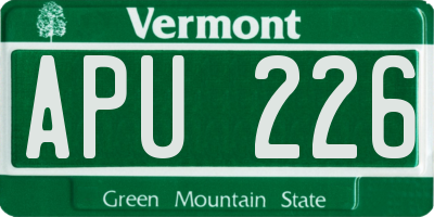 VT license plate APU226