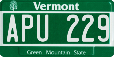 VT license plate APU229