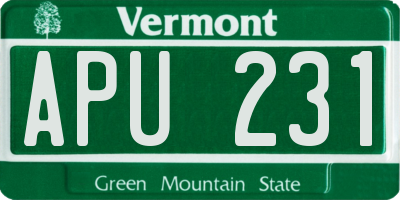 VT license plate APU231
