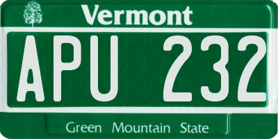 VT license plate APU232