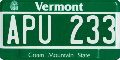 VT license plate APU233