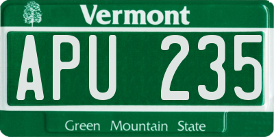 VT license plate APU235