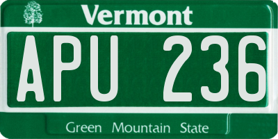 VT license plate APU236