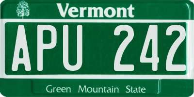 VT license plate APU242