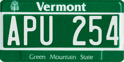 VT license plate APU254