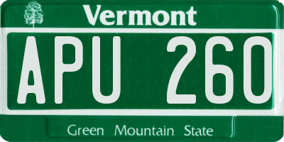 VT license plate APU260
