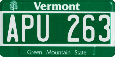 VT license plate APU263