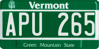 VT license plate APU265
