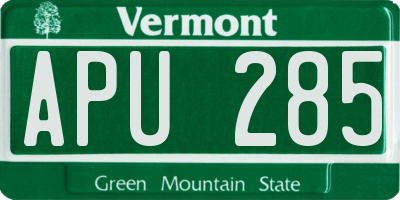 VT license plate APU285