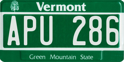 VT license plate APU286