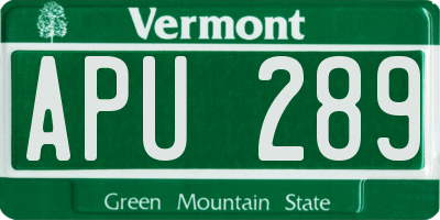 VT license plate APU289