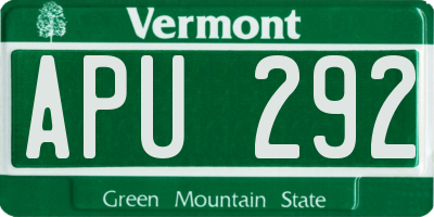 VT license plate APU292