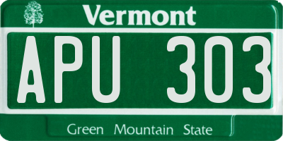 VT license plate APU303