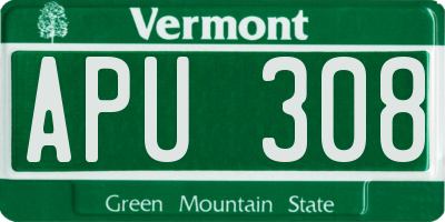 VT license plate APU308
