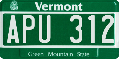 VT license plate APU312