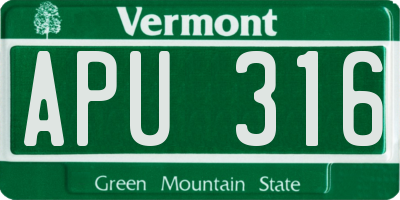 VT license plate APU316