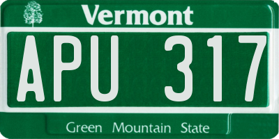 VT license plate APU317
