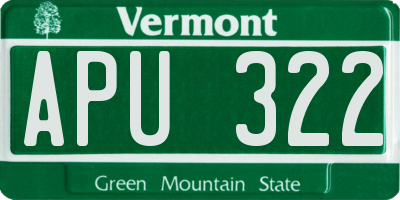 VT license plate APU322