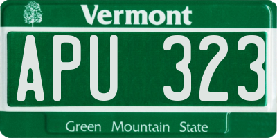 VT license plate APU323