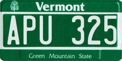 VT license plate APU325