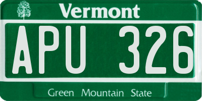 VT license plate APU326